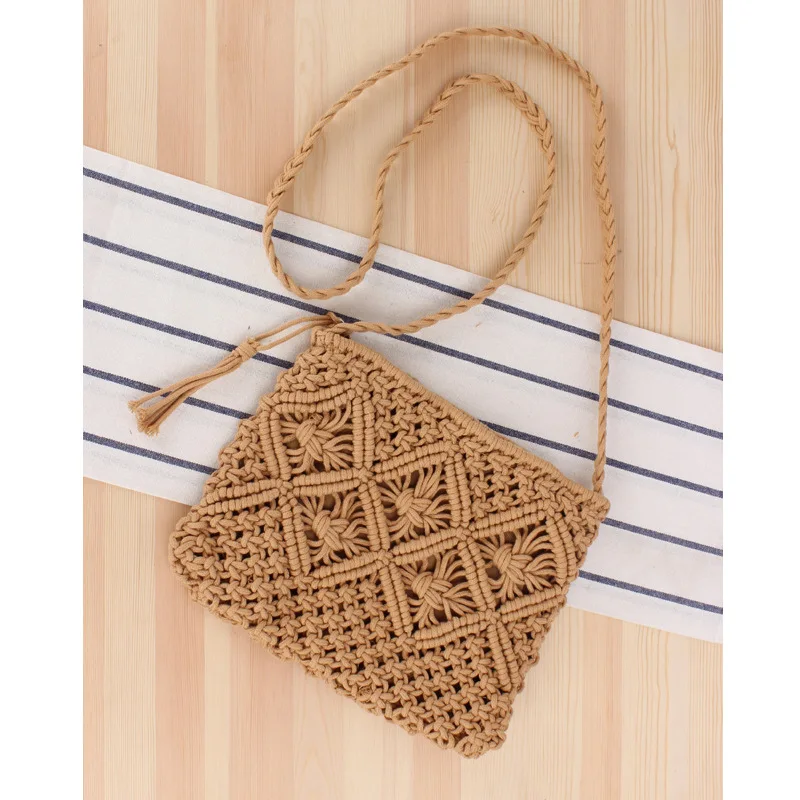 Fashion Vietnam Turkish Thailand Handmade Knitting Bag Crochet Cutout Woven Cotton Rope Bag Handbag Beaded Envelope Clutch Bag