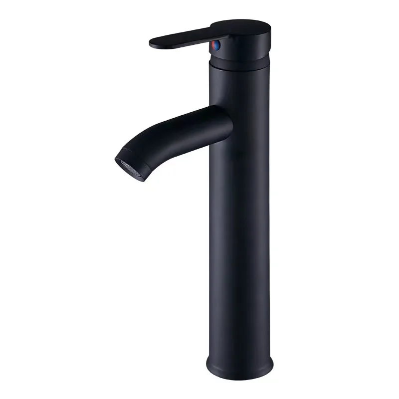 Modern Stainless Steel Deck Mounted Bathroom Vanities Black Tap Hot Cold Water Tall  Basin Faucet
