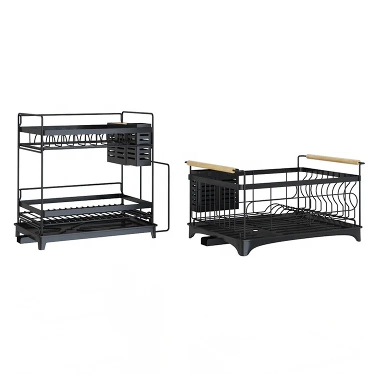 Household Countertop Kitchen Dish Drying Drainer Rack Shelf Rackstorage Utensil Holder With Choopping Board