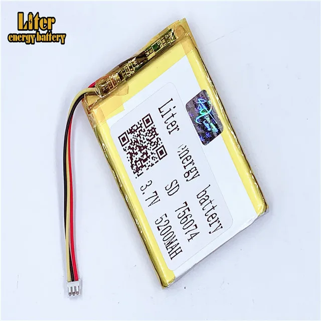 Штепсельная Вилка 1,5-3P 756074 756075 5200 мАч 3,7 в перезаряжаемая литий-полимерная батарея для смартфона