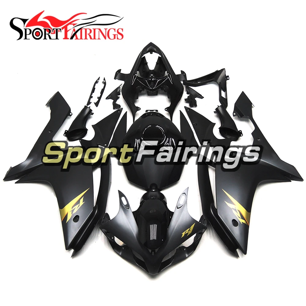 Matte Black Gloss Black with Gold Decals Sportbike Fairings for Yamaha YZF1000 R1 2007 2008 R1 07 08 ABS Injection Bike Covers