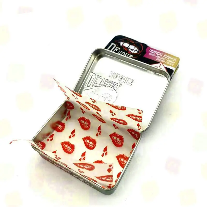 Retro Flip Hinged Child Proof Gummies Tin Box Packaging with Printing Butter Paper