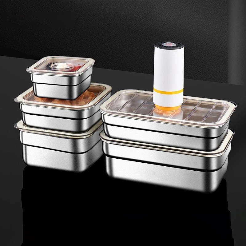 Factory Vacuum Machine Refrigerator Microwave Oven Stainless Steel 316 Food Fresh Keeping Storage and Container Crisper Box Set