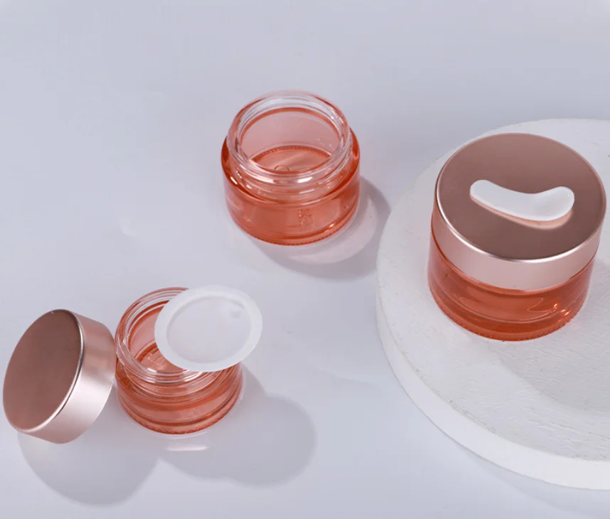
5ml 10ml 15ml 20ml 30ml 50ml 60ml 100ml rose pink cosmetic cream jar face cream bottle container with rose gold lid 