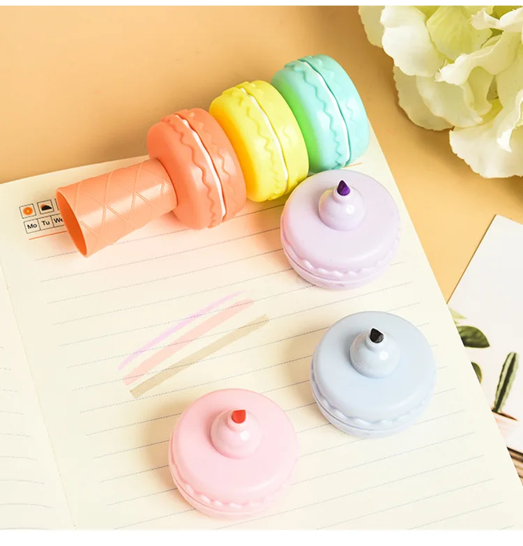 Macaron 6-Color Mini Multicolor Soft Tip round Highlighter Pen Set Creative Brush with Flat Oblique Plastic Material School Use