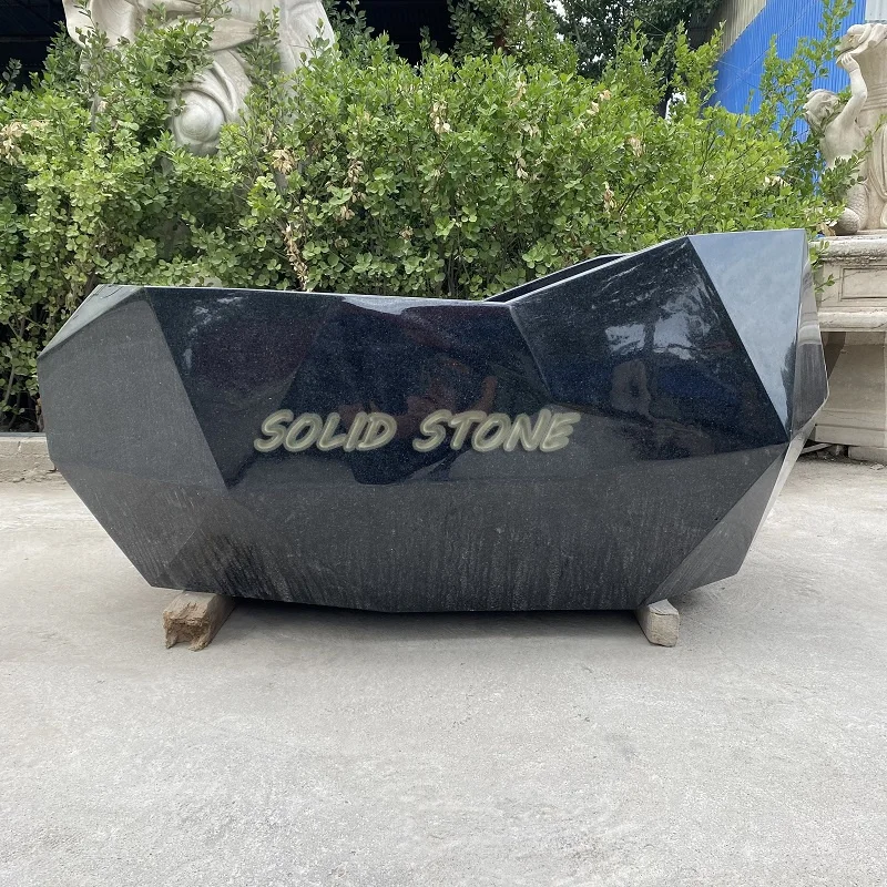 wholesale support Modern design black Hand carving diamond shape solid stone customized granite bathtub