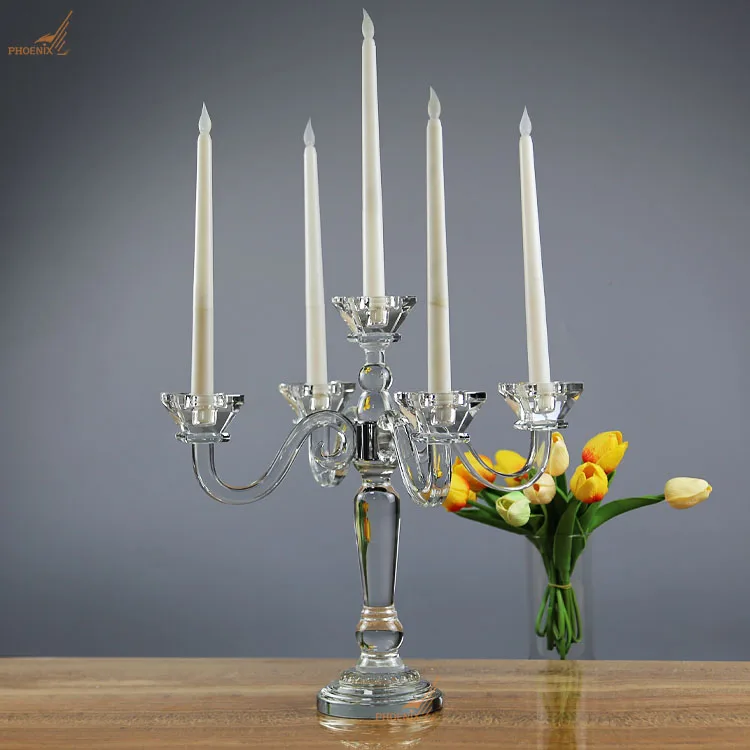 New Candle Glass Holders Accessories Decoration China Home 5 Arms Crystal Candelabra Wedding Centerpieces