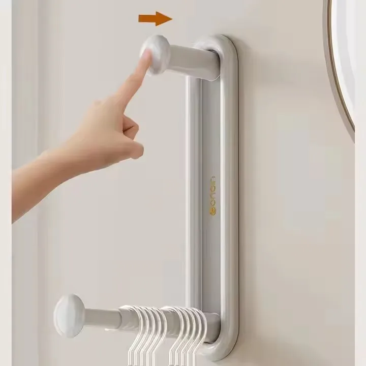 Multifunctional Plastic Household Telescopic Clothing Storage Rack Free Punched Balcony Finishing Hanger Storage Accessories