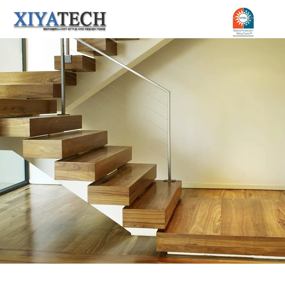 XIYATECH Stair Floating Staircase Style Wooden with Glass Modern Steel Structure Solid Wood Hand Rail for Stair Indoor SC-6100