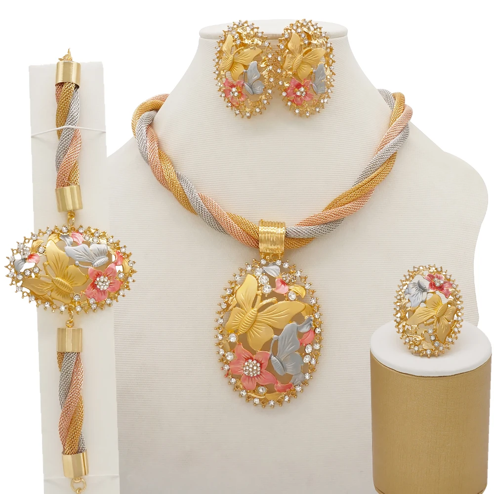 Indian jewelry wholesale 2021 African jewelry bracelet necklace bridal jewelry set for women CJ1033