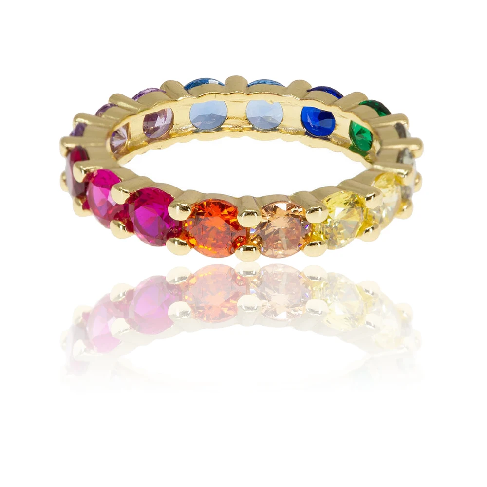 Slovehoony S925 Sterling Sliver Rainbow Summer Infinity Multi-colored Shiny Zircon Korea Jewelry Band Ring for Women