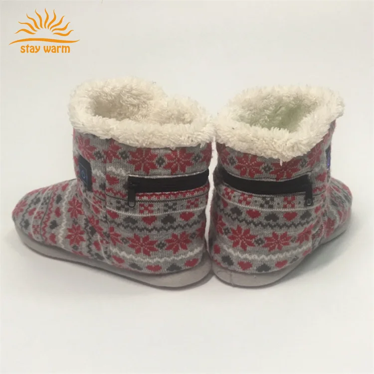Winter Heated Footwear Christmas Design Battery Foot Heated Boots With Heating Pad