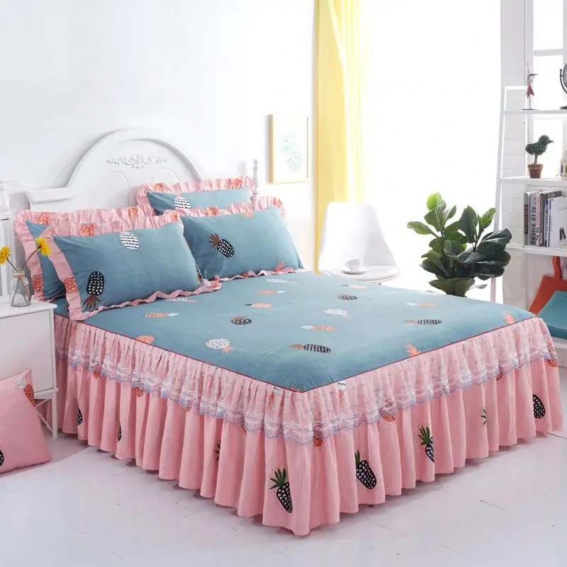 Lace Bed Skirt +2pieces Pillowcases Fashion Bedding Set Princess Bedspreads Sheet Bed For Girl Bed Cover
