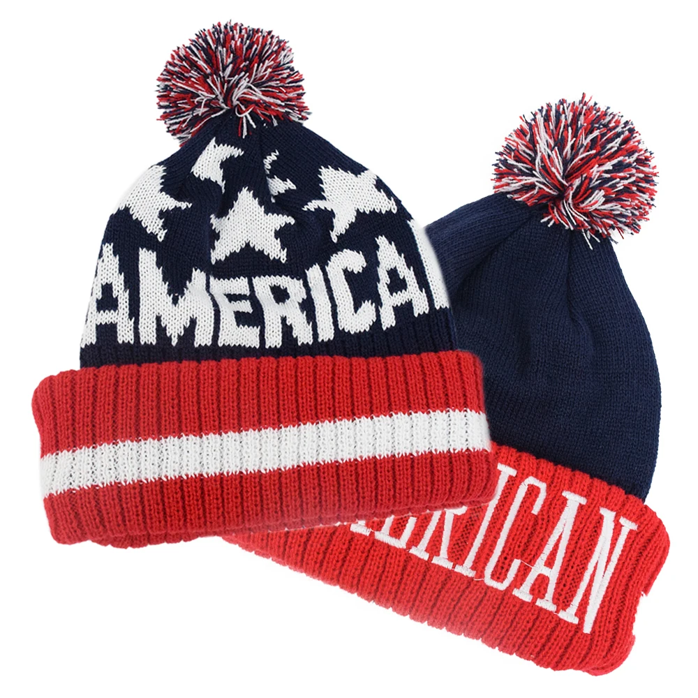 Factory Fashional Knitted Hat Custom Sport Baseball Cap American Letters Embroidery Warm Hat Round Wool Beanie