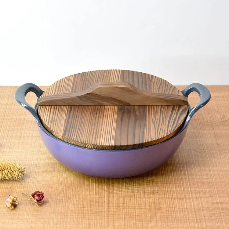 Ebay hot sale cast iron woks with double rectangular handles Cast Iron Shallow Wok - by Alibaba gold supplier