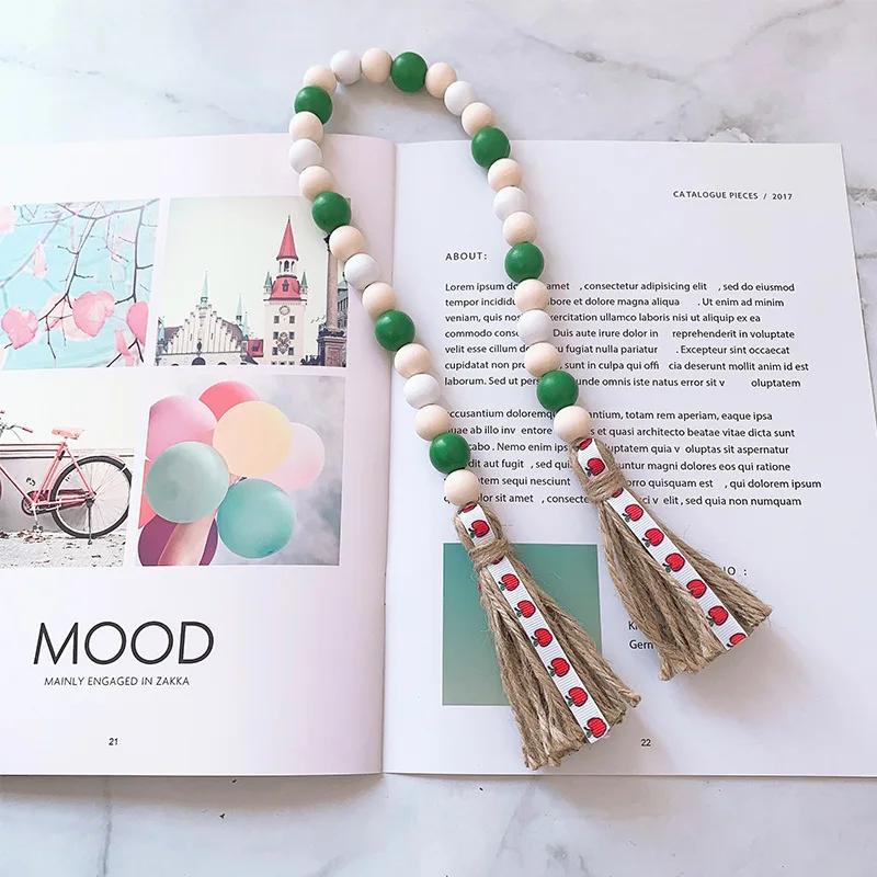 Summer Fruits Style Wood Bead Garland With Tassels & Lemon Tag For Wall Hanging Decor,Tiered Tray Decor