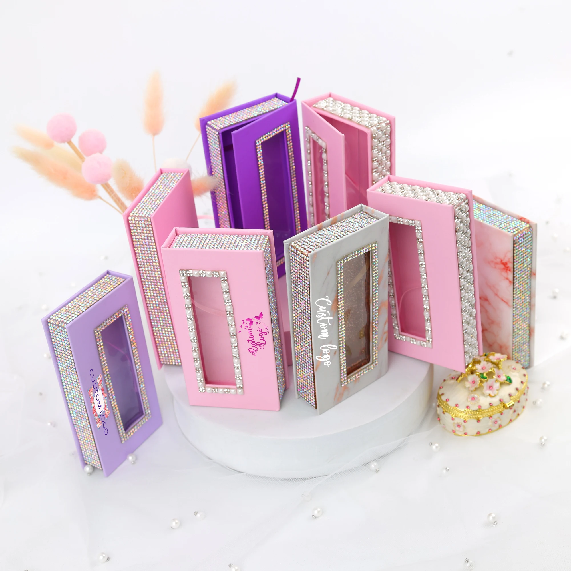 Create cute eyelash Packaging boxes Purple drawable handbag lashes Gift Boxes portable eye lash box