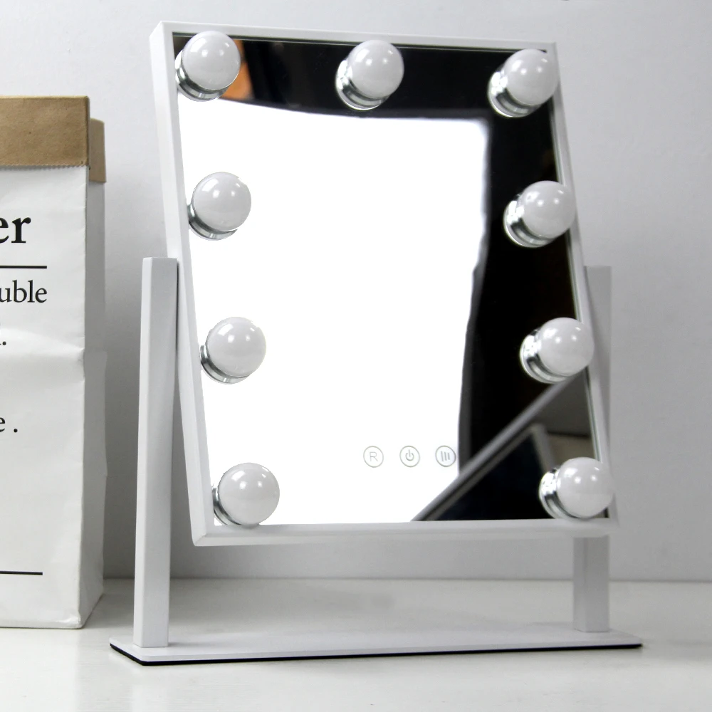 25*30CM Square Frameless Desktop Hollywood Style Led Makeup Vanity Mirror With Lights