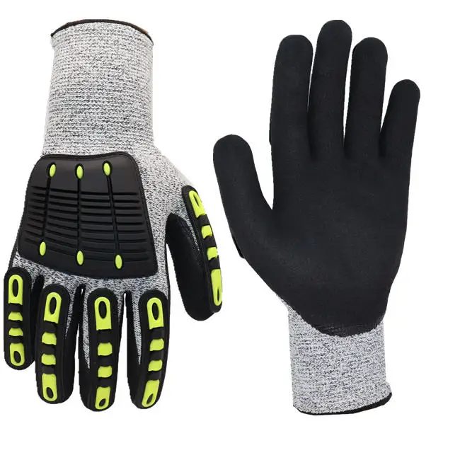 Cut Impact Resistant TPR Glove Anti-Collision with Double Nitrile Coated Palm Oil Resistantal Abrasion Mechanical Gloves