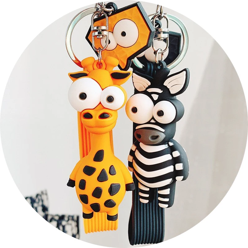 Funny and cute eye-catching giraffe doll  zebra pendant keychain car keychain  ins student bag cartoon accessories keychain