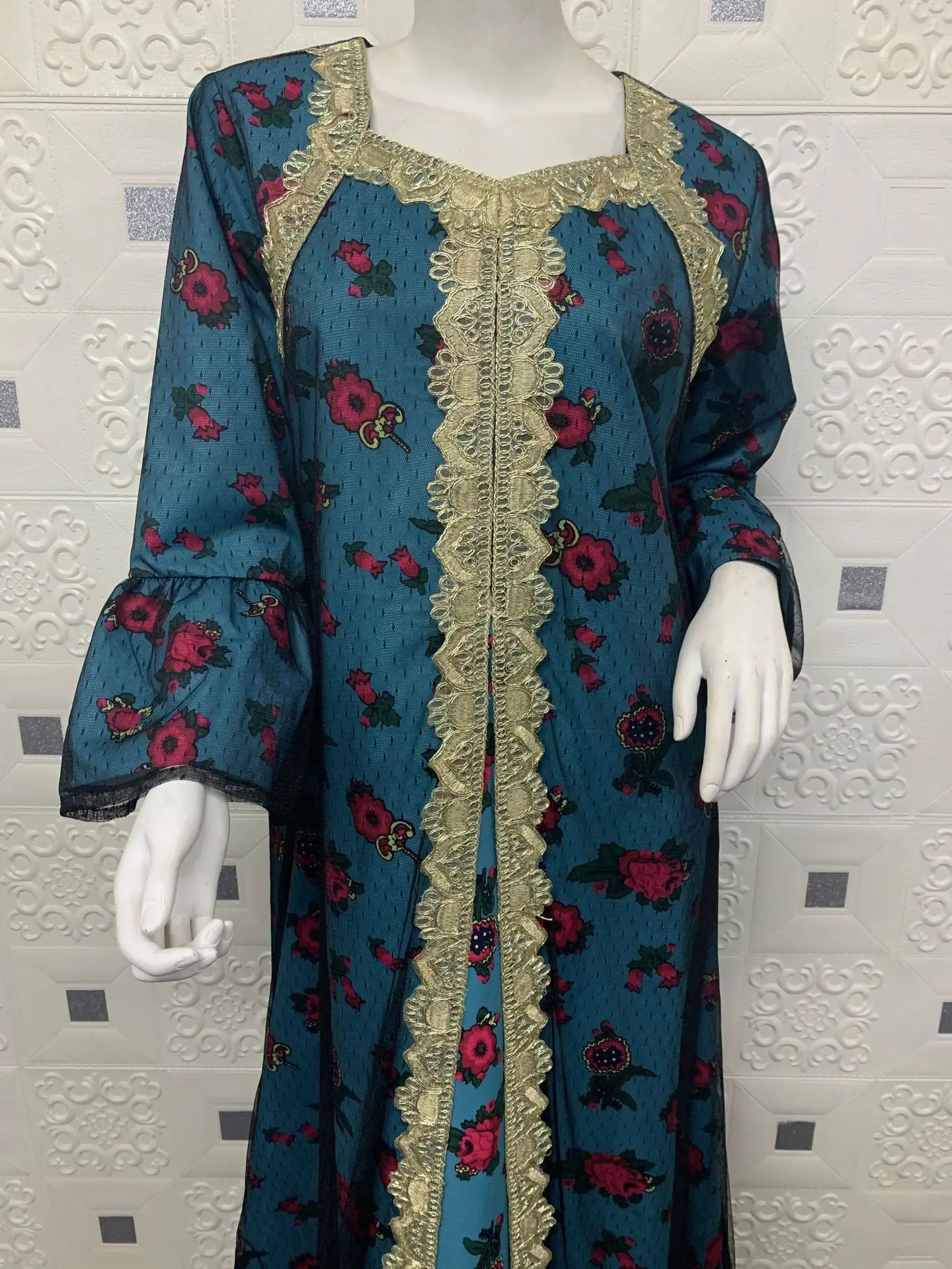 KD4466  drop shipping  Fashionable  mesh flower lace  islamic clothing dresses embroidered abaya women