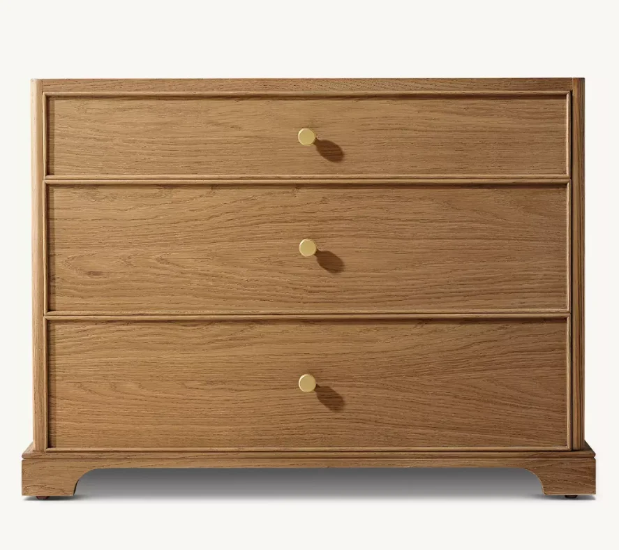 Modern contemporary solid oak wood opened 3-drawer storage genevieve closed nightstand bedside table for home bedroom furniture