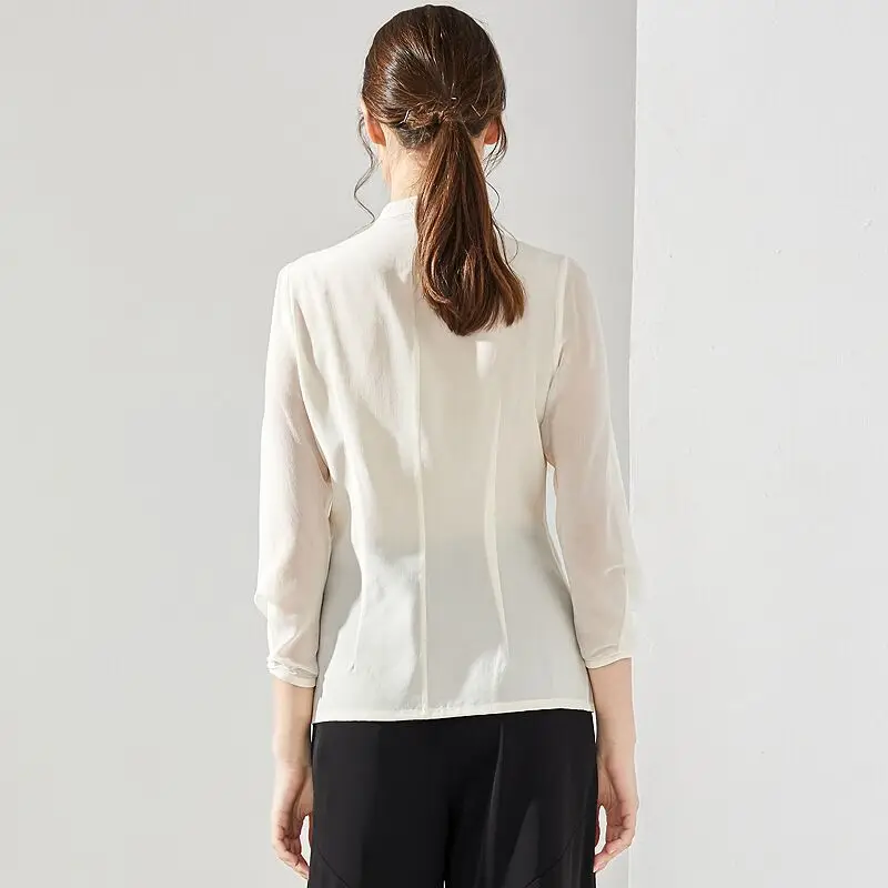 
Fashion cutting high-end white Silk chiffon blouses 