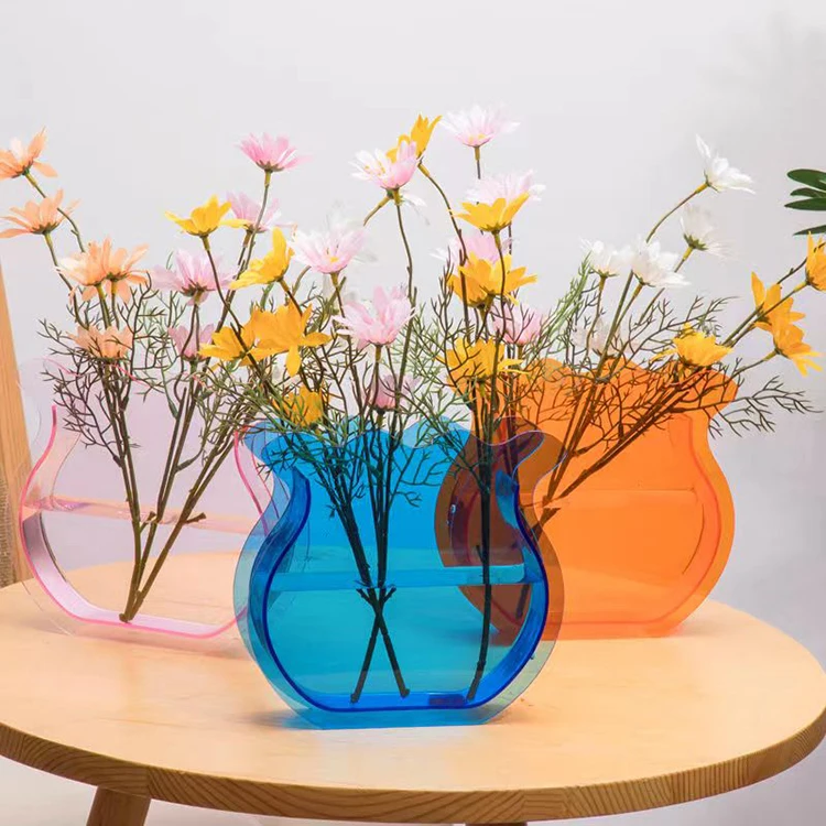 Wholesale colorful acrylic small fish tank transparent  vase home office ornaments small square transparent glassware