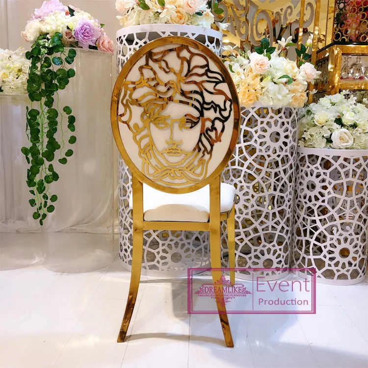 Classical and luxury gold stainless steel women face painting back wedding banquet chairs