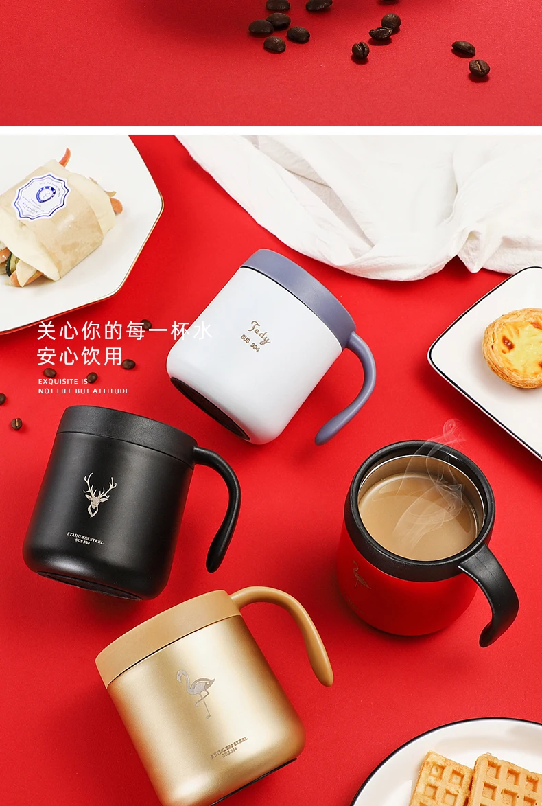 350ml Stainless Steel Coffee Cup Thermos Mug Cold and Hot Thermal Double Wall Vacuum Coffee Tumbler with Handle