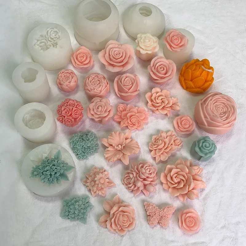 Y850 Handmade Flowers Scented Candle Silicone Mold Peony Flowers Lotus Carnation Rose Candle Mold