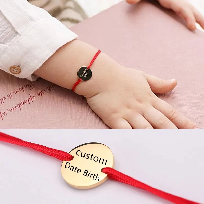 Personalized Custom Baby Name Date of Birth Bracelet New Born Baby Shower Gift Engraving Letter Stainless Steel Macrame Bracelet