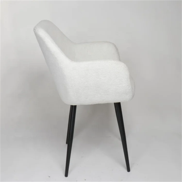Modern Luxury White Dining Chair with Cream Velvet Black Powder Coated Metal Legs for Table and Bedroom Reading Use