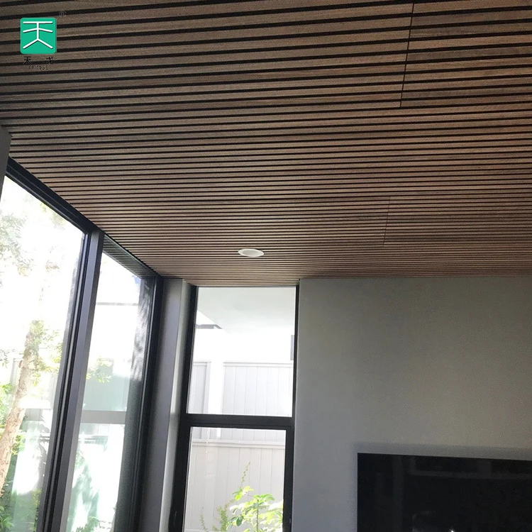 TianGe Room Internal Akupanel Led Stripe Slat Wooden Pet Wall Acoustic Polyester Wood Acoustic Panel for Stadium