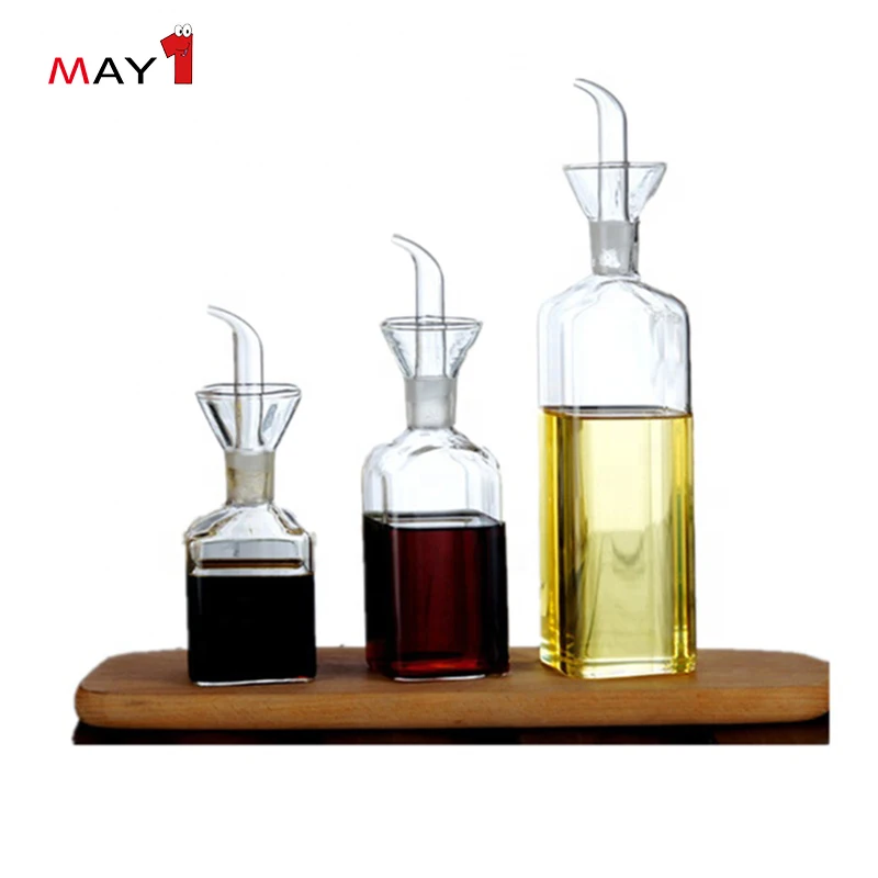 Hand Blown High Borosilicate Cuboid Glass Oil Pot For Kitchen Cooking