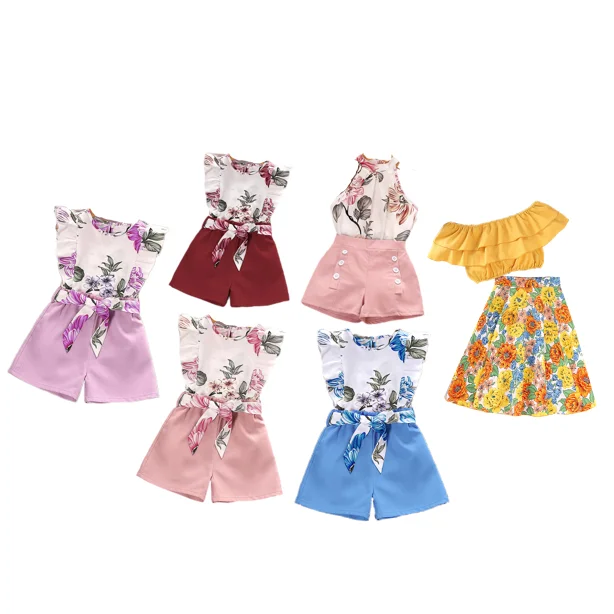 Популярная 2024 Корейская одежда для девочек Летняя Детская Оптовая цена костюм топ без рукавов и шорты Комплект Быстросохнущий милый комплект для девочек