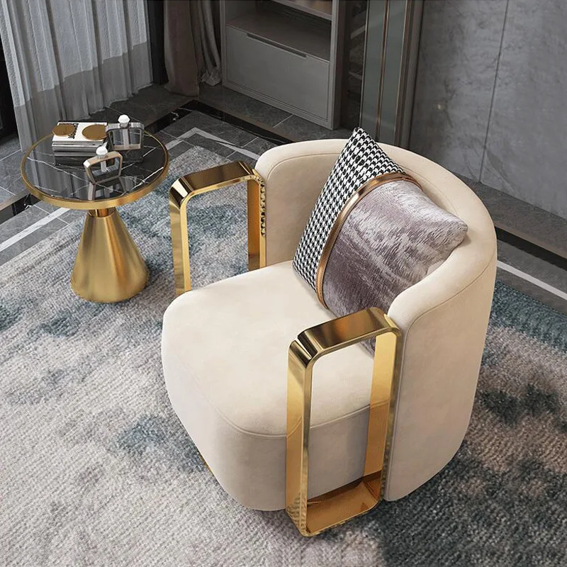 hotel furniture rotation armchairs luxury modern gold stainless steel velvet fabric sofa chair for Living Room leisure chairs