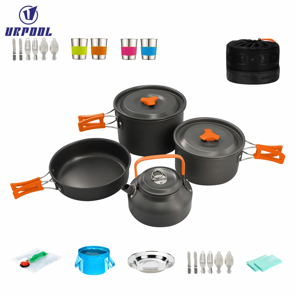 Camping Tableware Outdoor Cookware Set Pots Tourist Dishes Bowl Kitchen Equipment Gear Utensils Hiking Picnic Travel