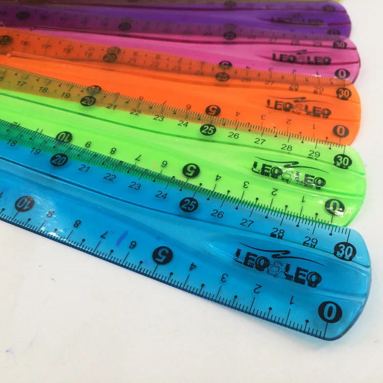 30cm color transparent flexible ruler for student office stationery