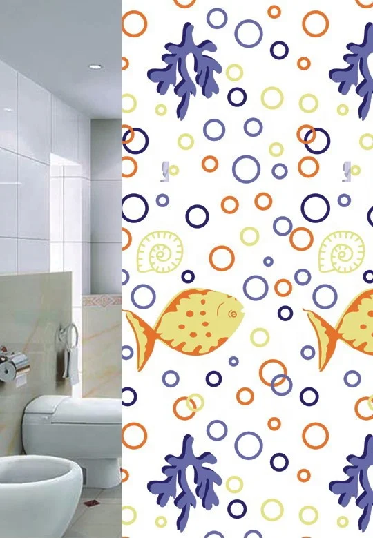 Print 100% polyester waterproof shower curtain, fabric Washroom Bath Curtain