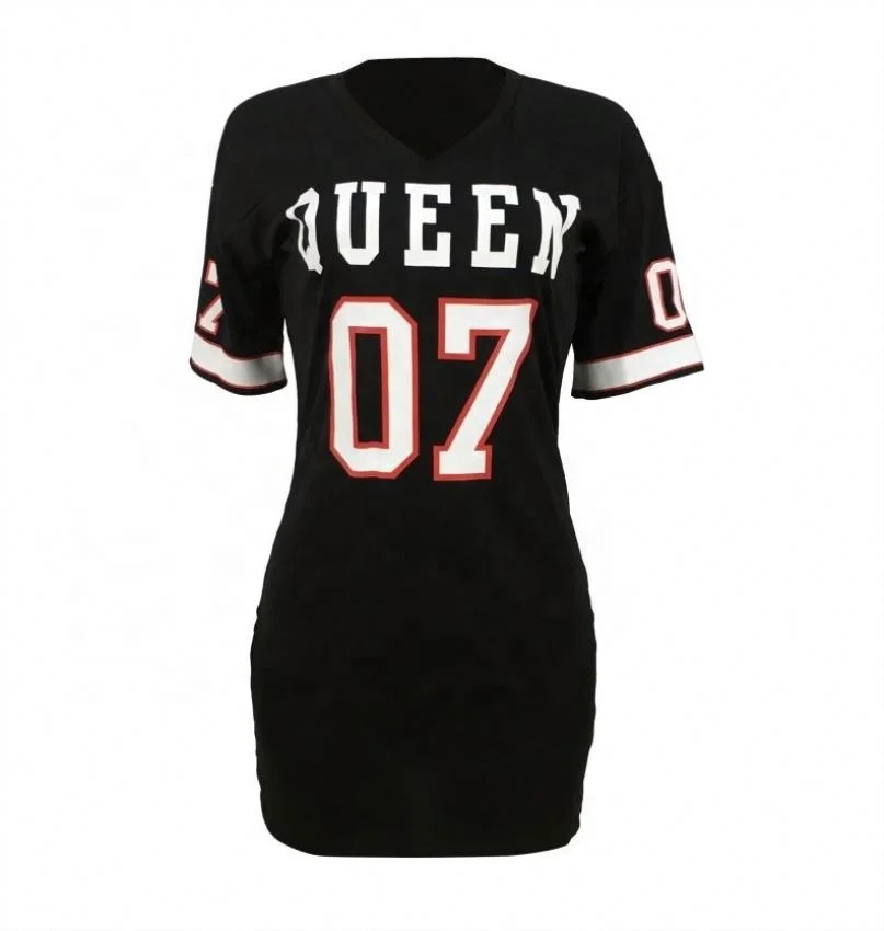 
Top ranking product baseball jersey dress letter printed v-neck mini dresses women 