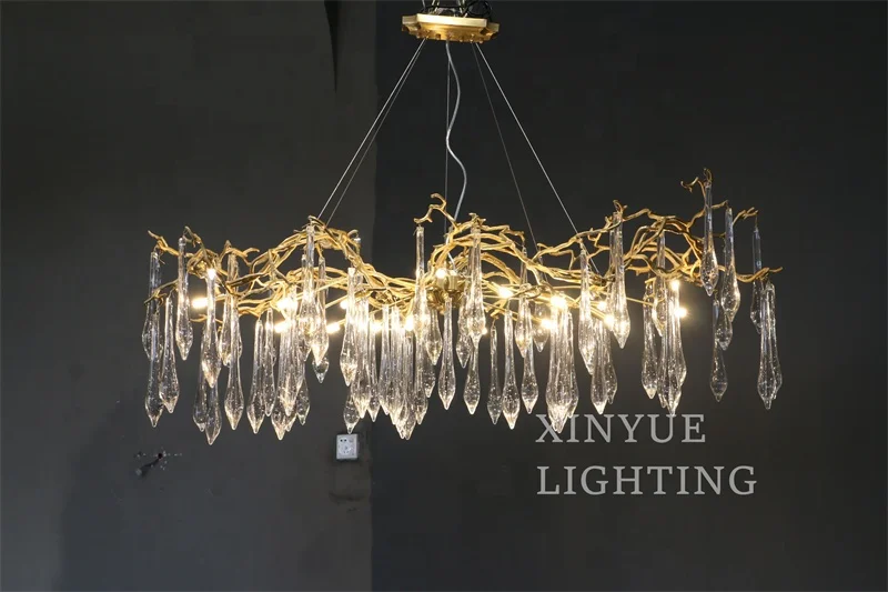 Oval Long Brass Chandelier Pendant Light Hot Sale Brass Pendant Lamp Copper Crystal Pendant Light Blown Glass Chandelier