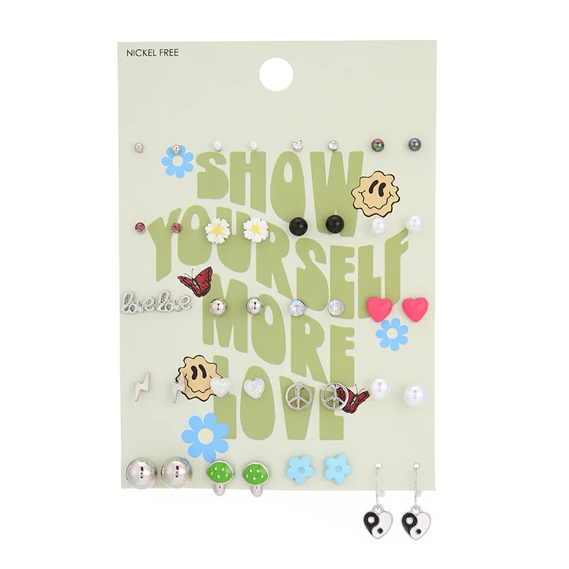 marble flower earring set 20pairs value pack TaiChi pendant JEWELRY  heart gemstone earring for girls pearl earring for kids
