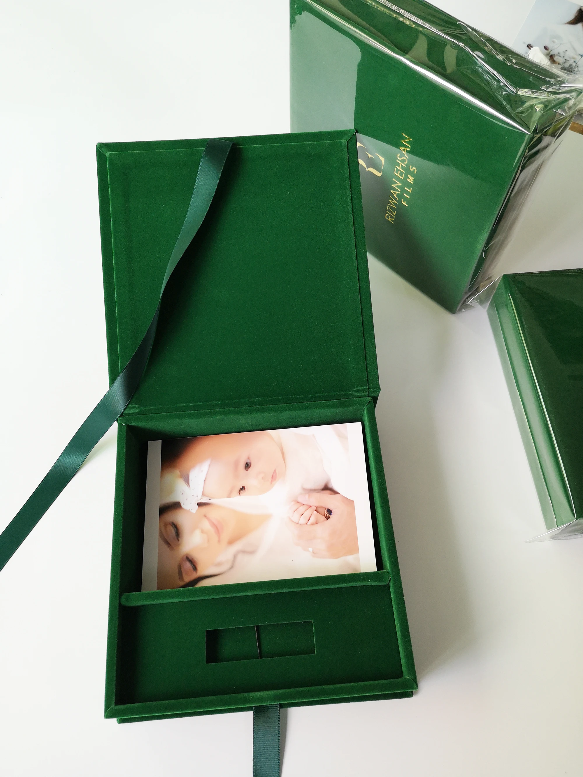 OEM Velvet Photographer Wedding Prints Packaging 4*6 5x7  6*8 Linen Foto Paper Photo Velvet Linen Box For Glass USB Flash Drive