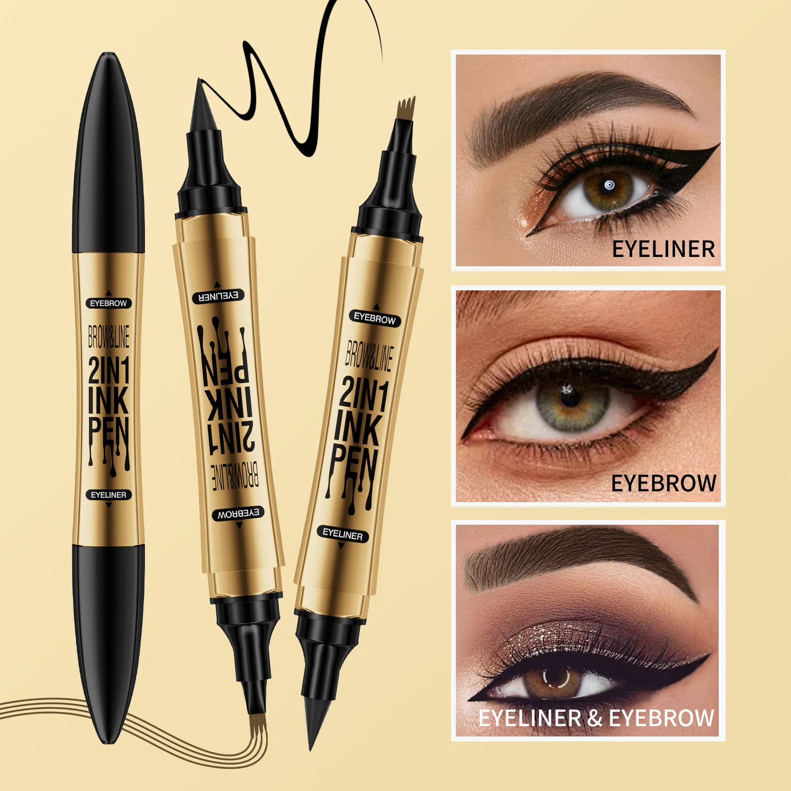 Eyebrow Pencil Soft Brown Quick-drying Waterproof and Long Lasting Dual-Ended Microblading Eyebrow Pen and Eyeliner Pen