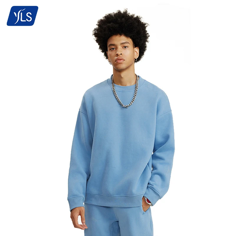 YLS Wholesale Sweatshirt Oversized Drop Shoulder Hip Hop Blank Casual Plain Crewneck Long Sleeve Men Sweatshirts Without Hood