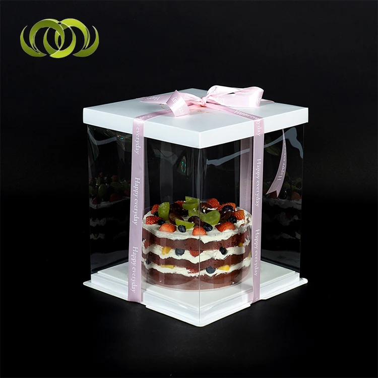 6 8 10 12 Inch Square Black High Wedding Transparent Acetate Plastic Tall Clear Cake Box Packaging With Lid Handle 10 x 10 x 6