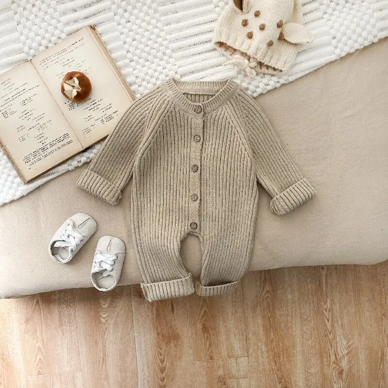 Baby clothes autumn and winter baby knitted thick crawling clothes newborn winter sweater jumpsuit