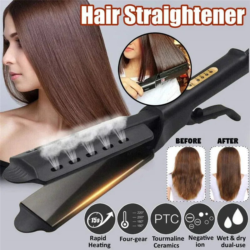 Four-gear Adjustable Temperature Ceramic Steam Hair Curler Straightener Brush Home Flat Iron Straightener Hot Comb Hair Tools