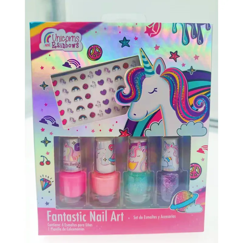 Child cosmetics wholesale unicorn make up peelable non-toxic nail polish kit kids